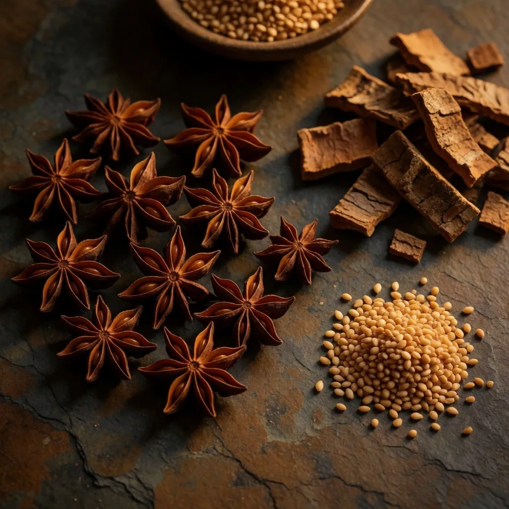 Botanical ingredients on workshop surface